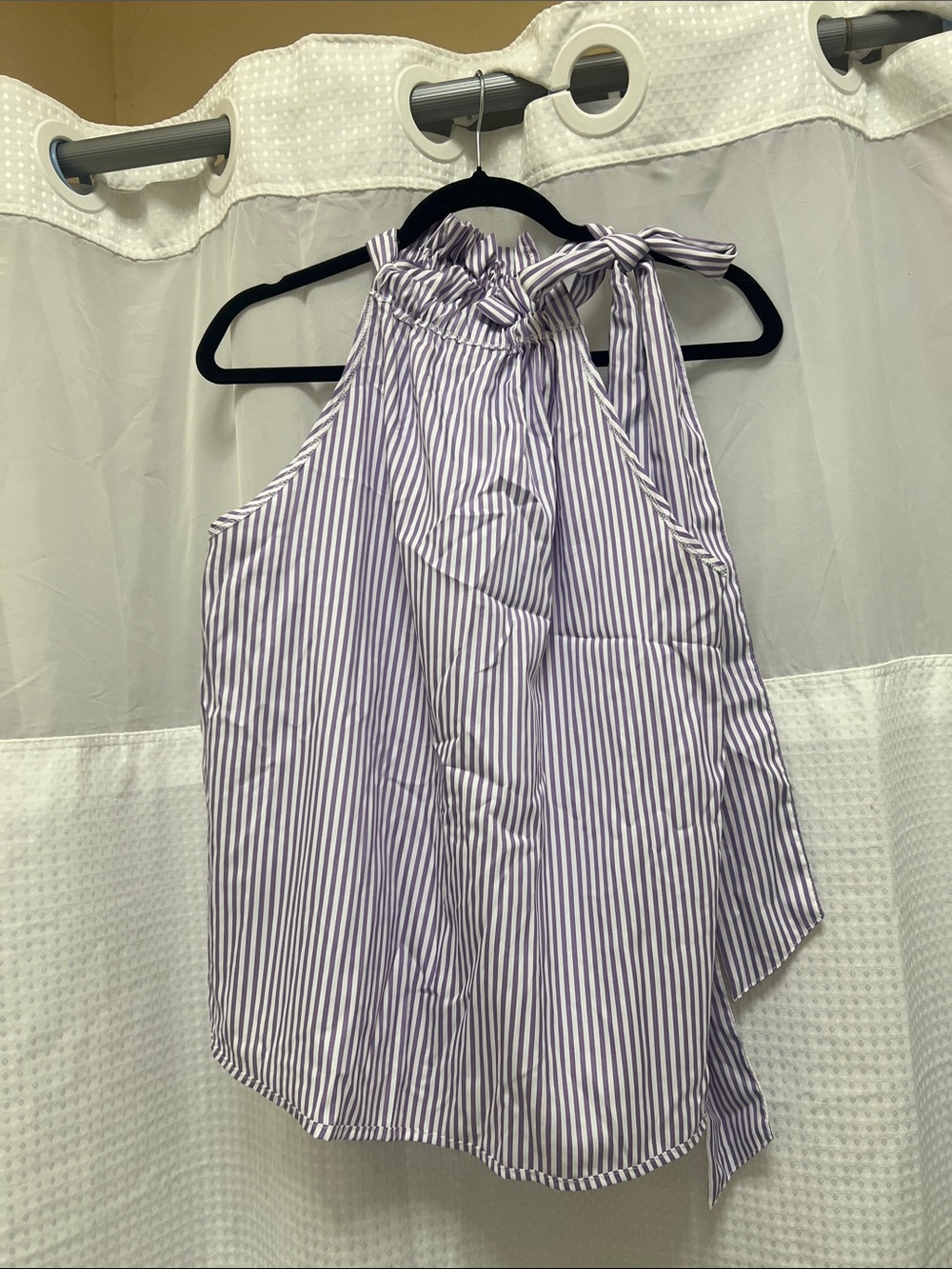 SHEIN Lavender & White Striped Halter Tie-Neck Top
